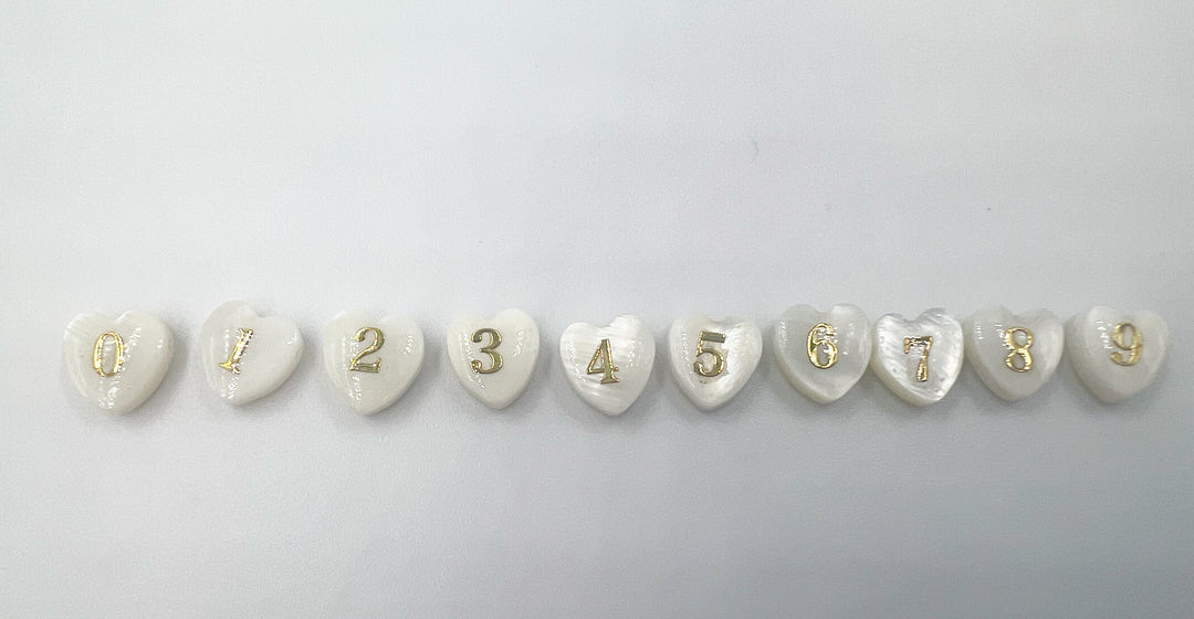 White Pearl Hearts with Gold Numbers