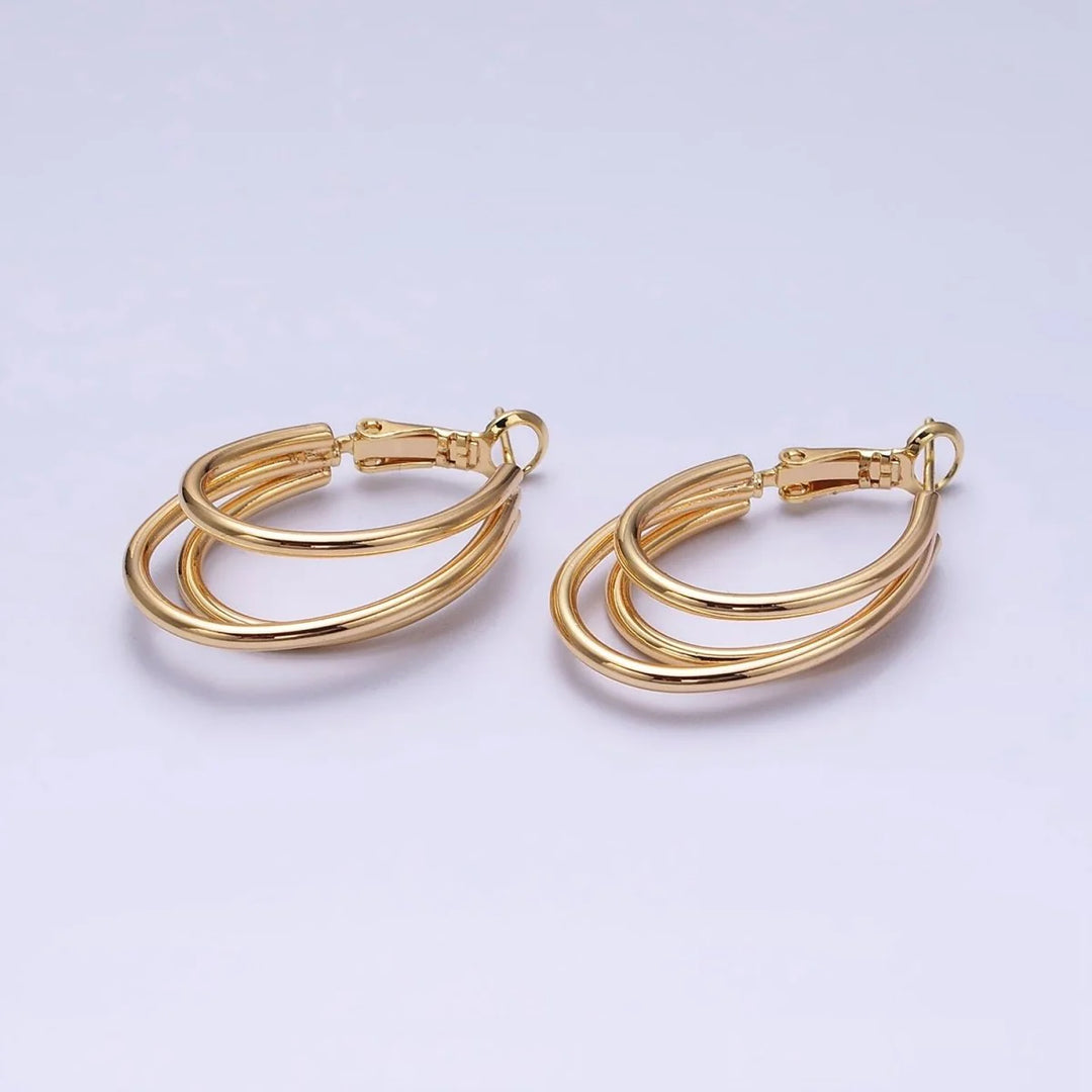 Gold Triple Loop Hoops