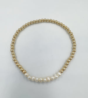 3mm Gold with Freshwater Pearl Bar