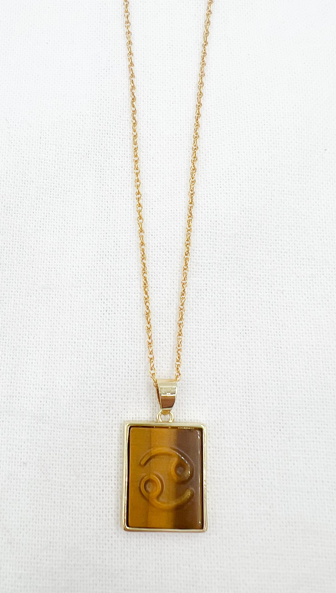 Tiger Eye Zodiac Necklace - Gold